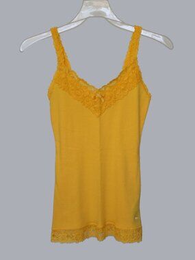 Abercrombie & Fitch Lace Trim Cami Tank Top Mustard Yellow Size S Y2K Inspired